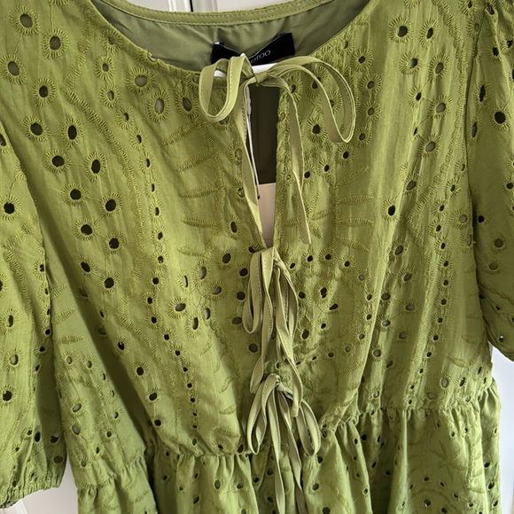 Dokotoo Mini Dress Olive Green Eyelet Lace Knee Length Short Puffy Sleeve Size S - Picture 8 of 14